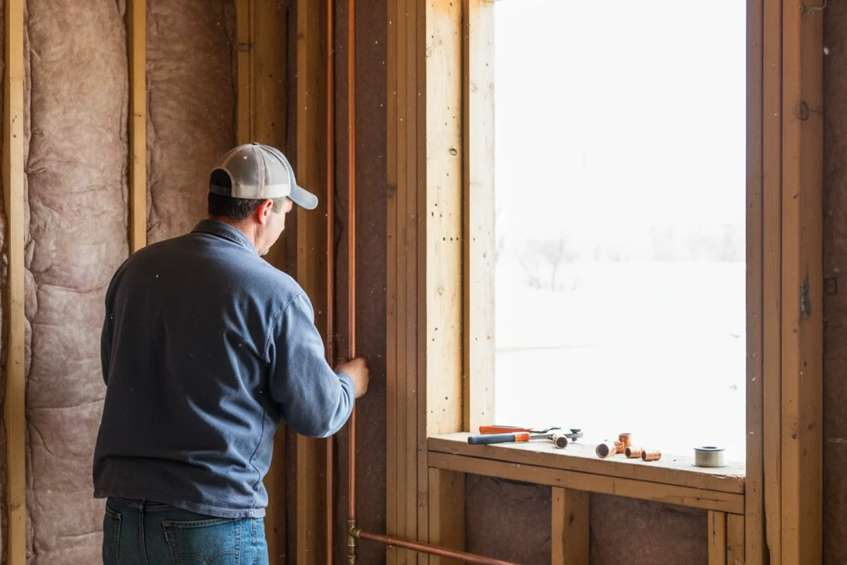 Licensed plumber running new copper supply lines in a Valley Center home